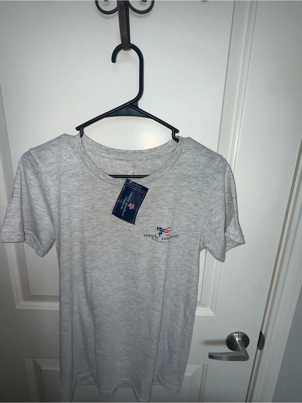 Fourth of July Simply Southern Gray Dog Tee with Red & Blue Patriotic Accents